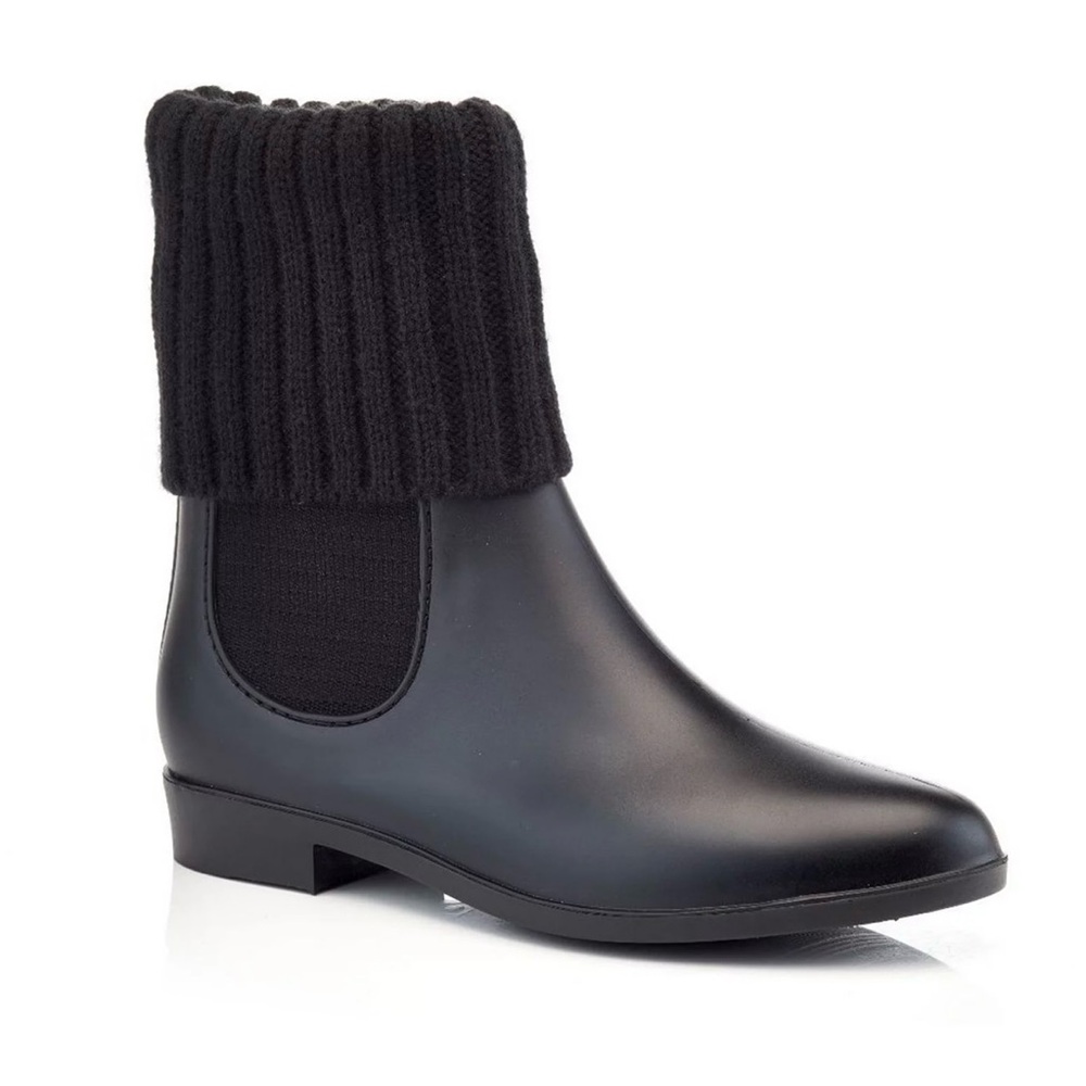 Black Rain Boots with Knit Cuff